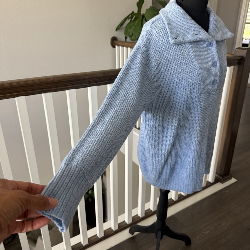 Aerie Soft Waffle Knit Collard Slouchy Oversized Pullover Sweater Blue XS Boho - Picture 3 of 8